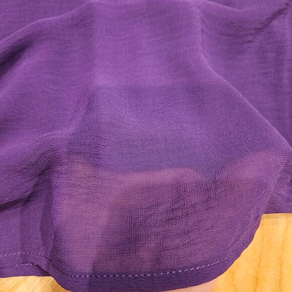 Kylie Paige Top Womens L Barbie Chiffon Tank V Neck Flowy Sheer Lined Purple - Picture 7 of 10